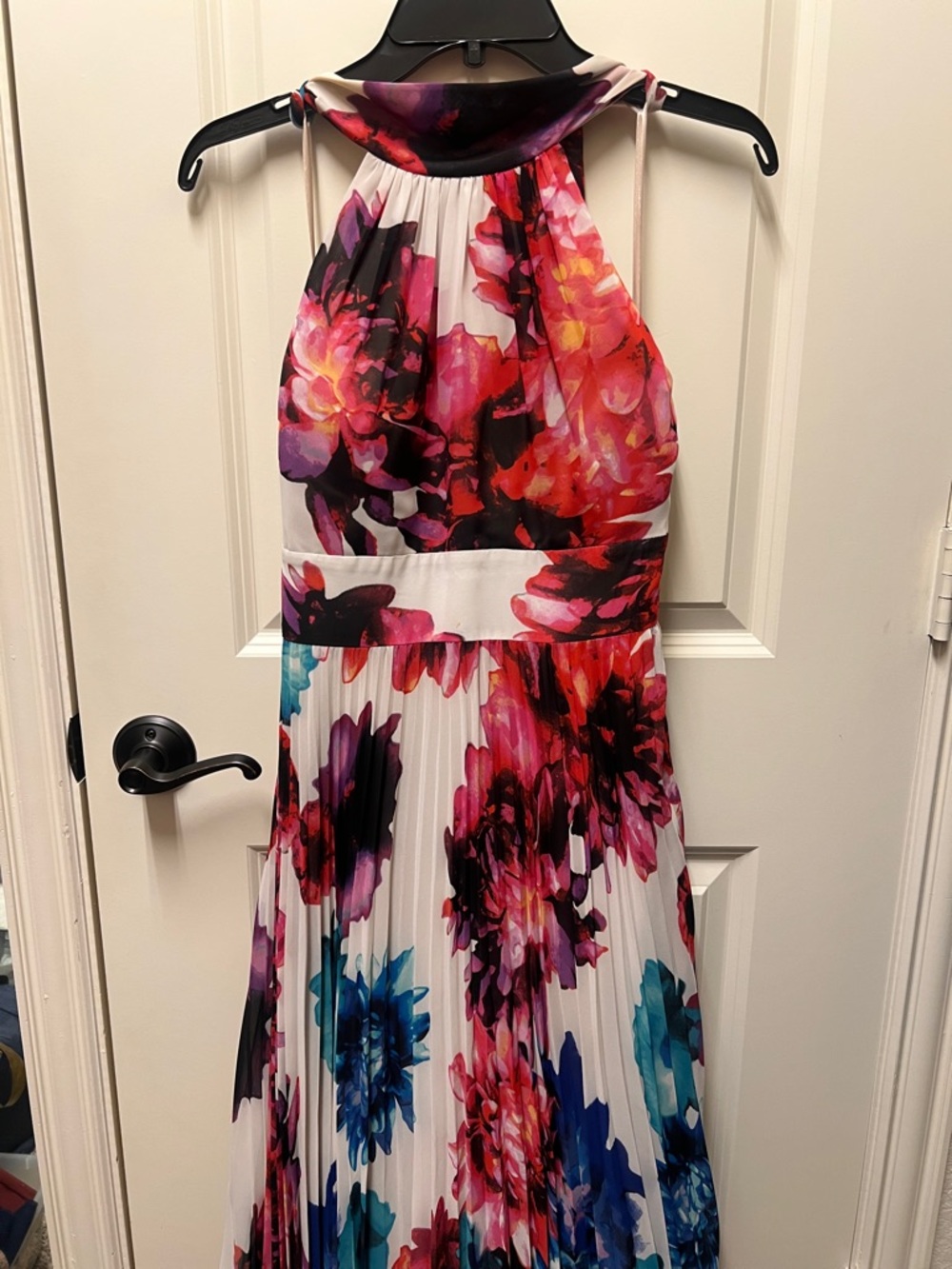 Eliza J One-Shoulder Floral Pleated Maxi Dress - White/Pink/Red/Blue/Purple